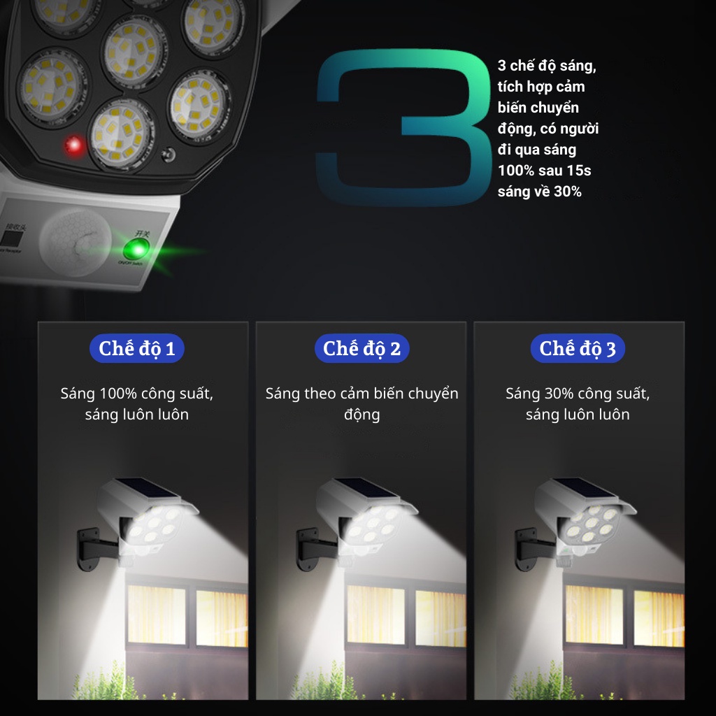 Đèn năng lượng mặt trời, đèn giả cam trộm  77 mắt led SHOPNHATPHONG - CHỐNG NƯỚC - CÓ CẢM BIẾN CHUYỂN ĐỘNG