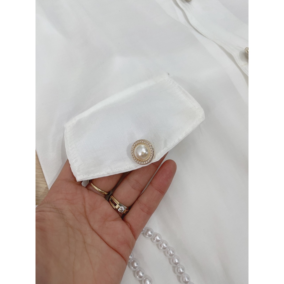 Set chân váy tiểu thư trắng tinh khôi cúc ngọc viền ren LT190