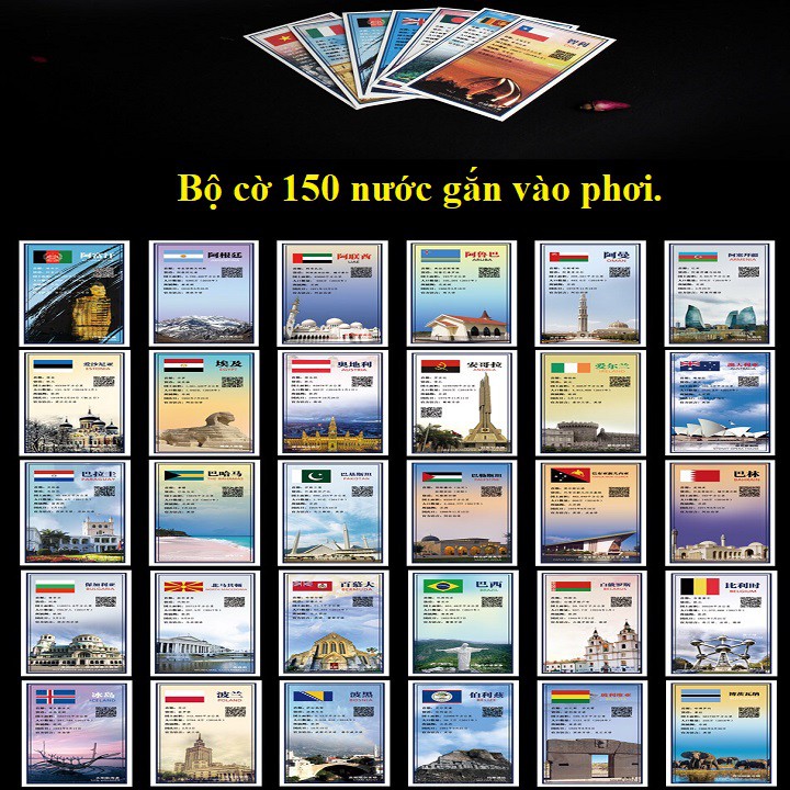 Bộ cờ 150 nước gắn vào phơi; Dùng để chú thích thêm cho bộ sưu tập tem, bộ sưu tập tiền -TMT Collection-SP001797