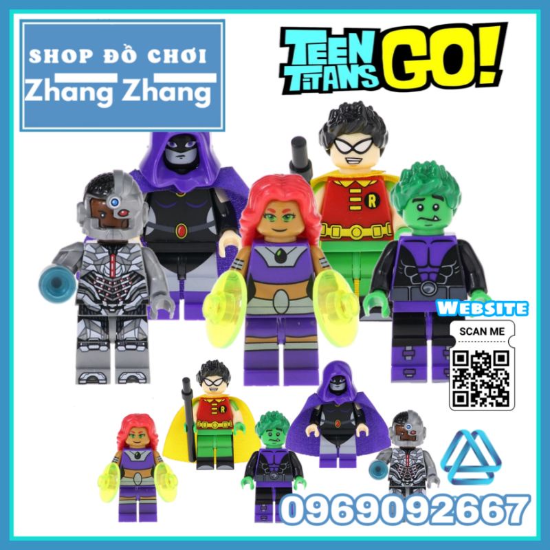 Đồ chơi Xếp hình Young Justice League Teen Titans Robin - Cyborg - Beast Boy - Starfire - Raven Minifigures Kopf KF6049