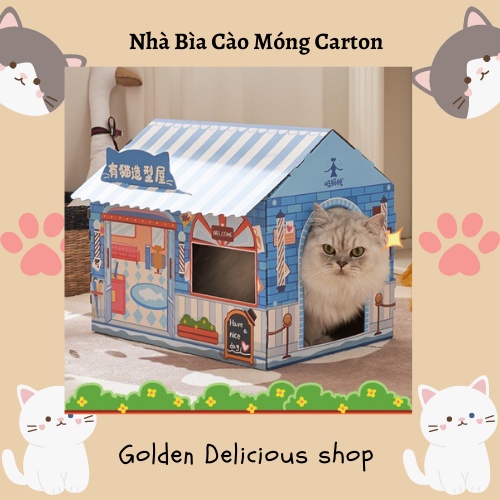 Ngôi Nhà Cào Móng Bìa Carton Cho Mèo - Đồ Chơi Cào Móng Kiêm Ổ Mèo - Mèo Cực Thích - Kích Thước Lớn - Thiết Kế Dễ Thương