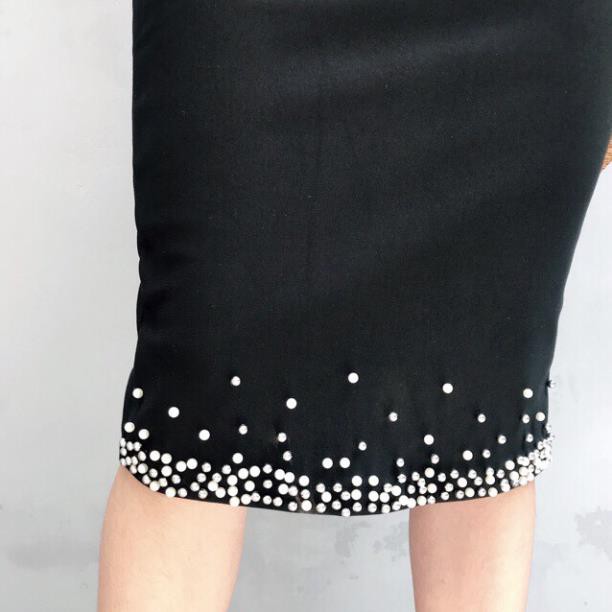 12.12 Xả - [có size eo < 95cm] Chân Váy Phối Đinh Ngọc Xẻ Sau - Chân Váy Bút Chì - Chân Váy Công Sở 