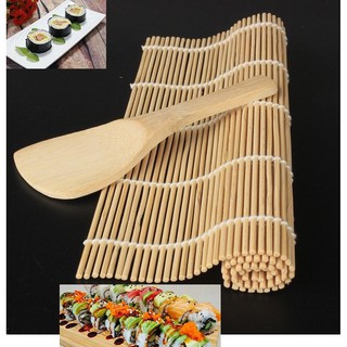 Combo Tấm Cuộn Sushi Bằng Gỗ + Vá Múc Cơm