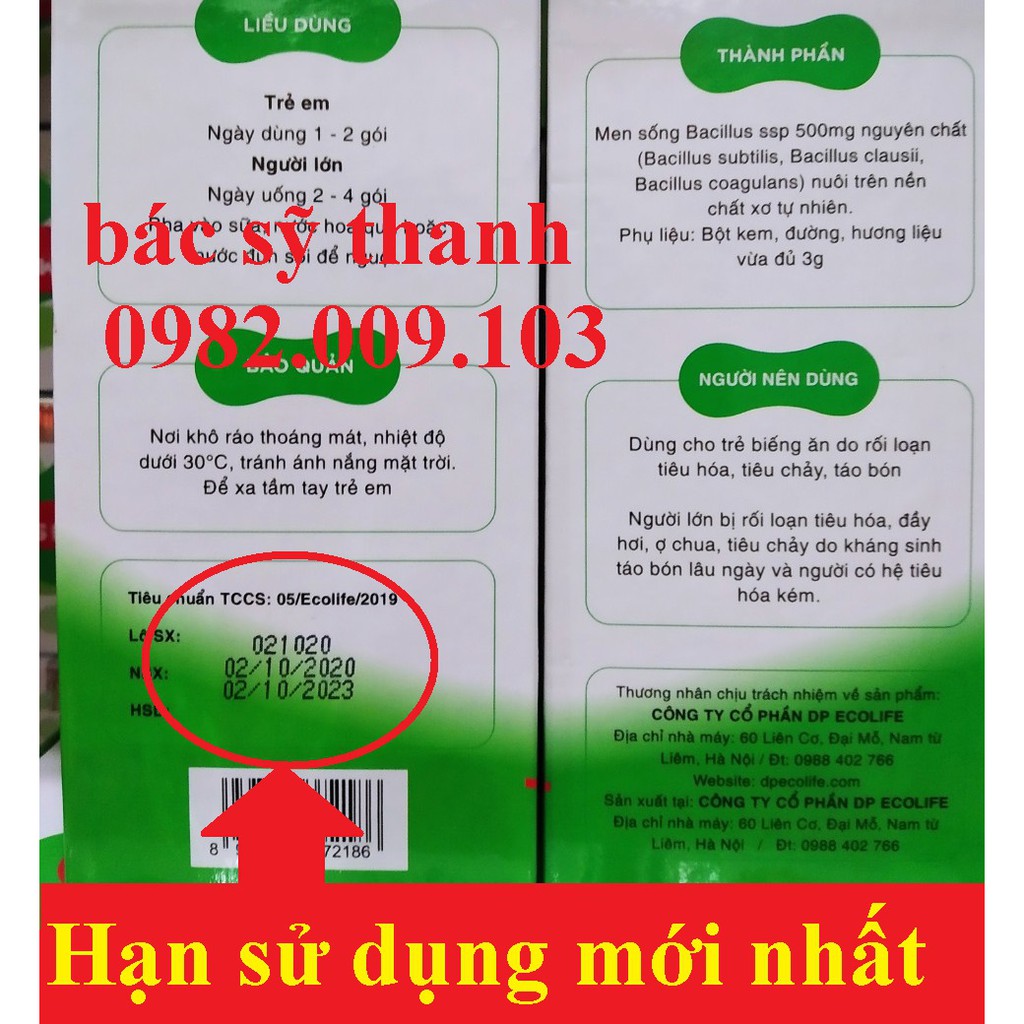 Men sống hữu cơ + sữa non pháp Ecolife hộp 30 gói date 2025