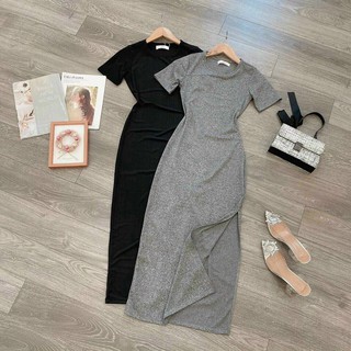 Đầm cổ tròn body dáng dài xẻ tà cực xinh , chất thun bozip mềm mịn