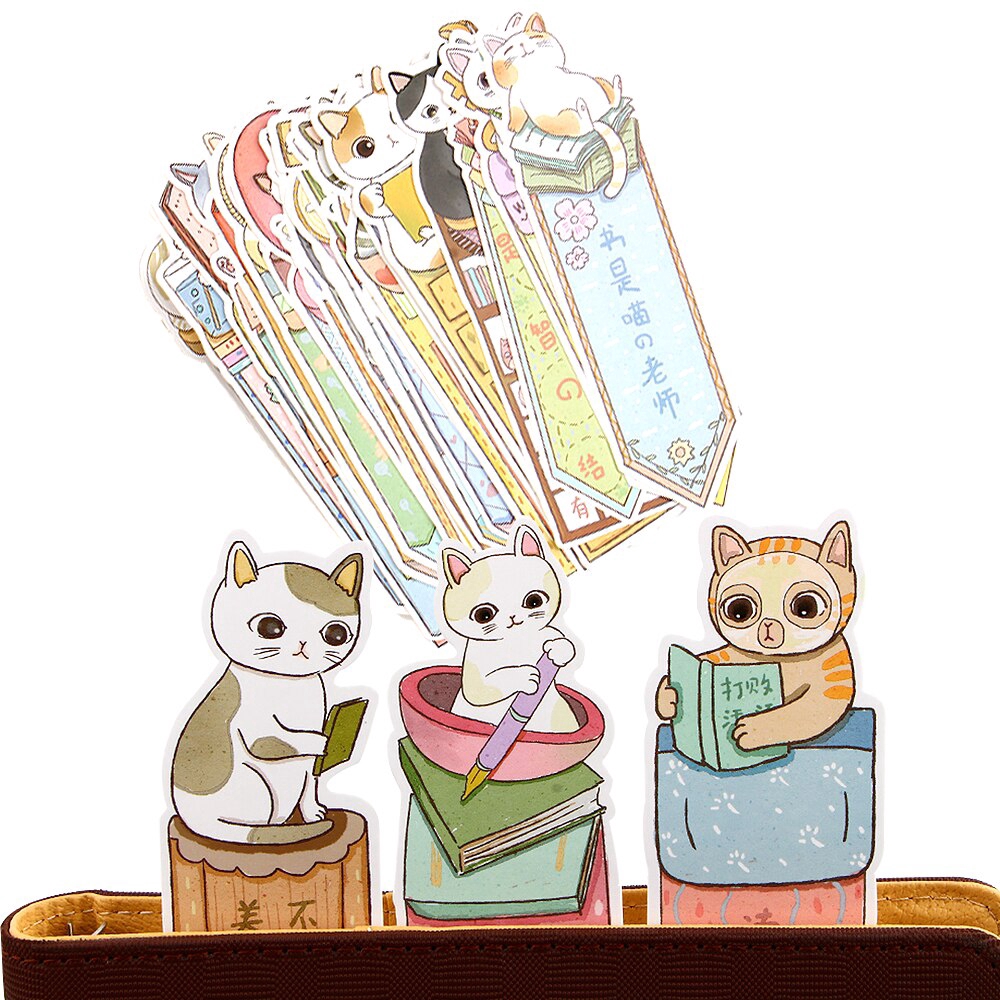 Set 30 Thẻ Đánh Dấu Sách Hình Mèo Dễ Thương