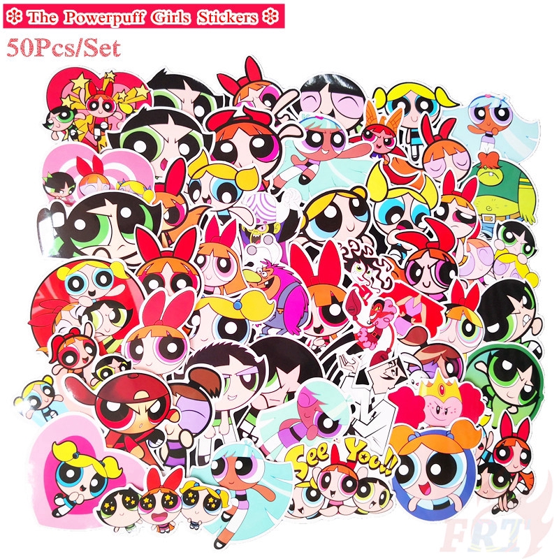 Bộ 50 miếng dán họa tiết The Powerpuff Girls dùng trang trí xinh xắn