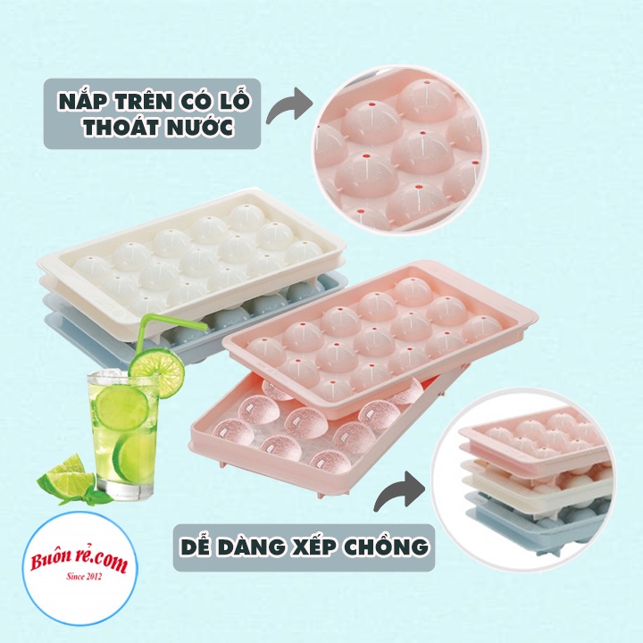 Khay đá tròn 15 viên Việt Nhật 6979 có nắp đậy, vỉ đá làm thạch hình tròn cute cho bé - 01573