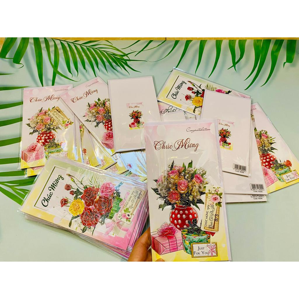 Thiệp Hình Trái Tim Thiệp chúc mừng thiệp phong bì Cài Bó Hoa Gói Quà Siêu Xinh - PK2029