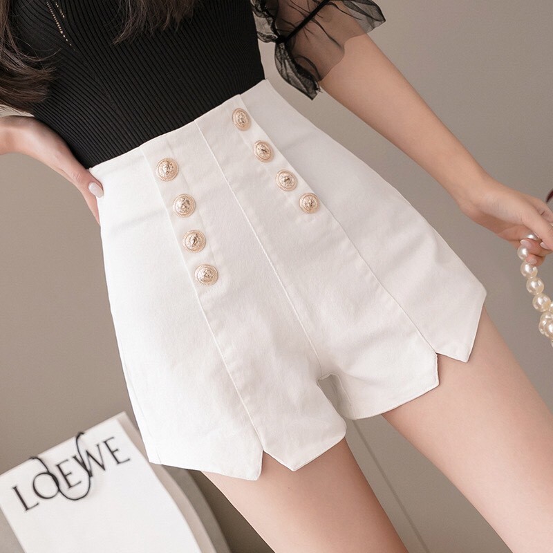Quần Short Kaki Cạp Cao Phối 8 Nút Xẻ Đùi Kiểu dáng thời cá tính cho nữ đi chơi đi dạo cực xinh