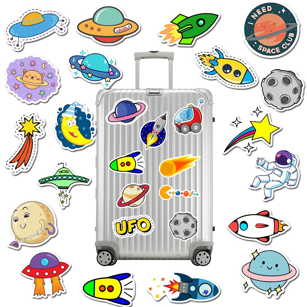 Set 50 Sticker Dán Phi Thuyền Và Các Hành Tinh Trang Trí Laptop, Mũ Bảo Hiểm Chống Nước MÃ ST2027