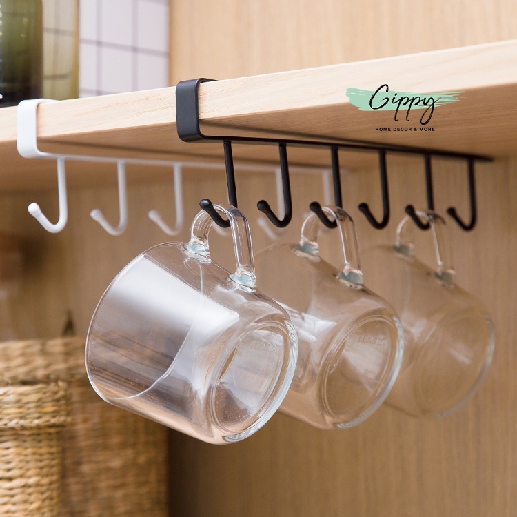 Giá đỡ 6 móc treo đồ đa năng dùng trong nhà bếp, tủ quần áo. không cần đóng đinh - Gippy Decor