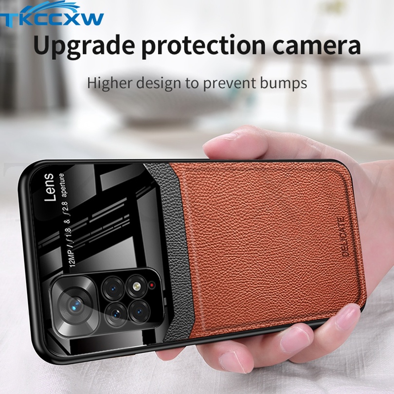 Ốp Điện Thoại Mềm Bằng Da Và Kính Plexi Sang Trọng Cho Xiaomi Redmi K40S K50 Pro Redmi Note 11T 11S 11E 11 Pro+ Poco M4