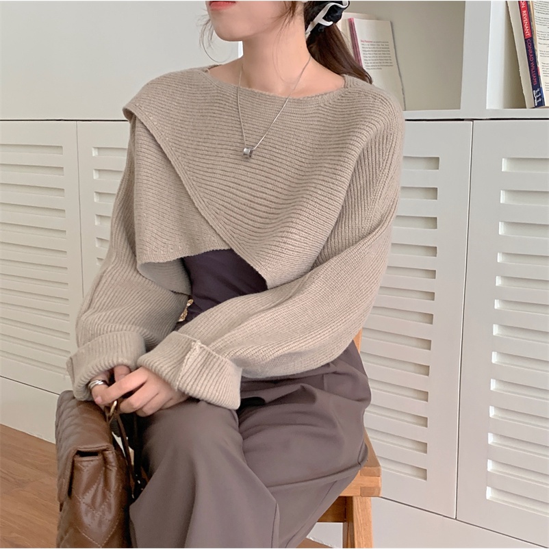 Áo sweater SUXI vải dệt kim tay dài hở vai màu sắc ngọt ngào phong cách Hàn Quốc cho nữ