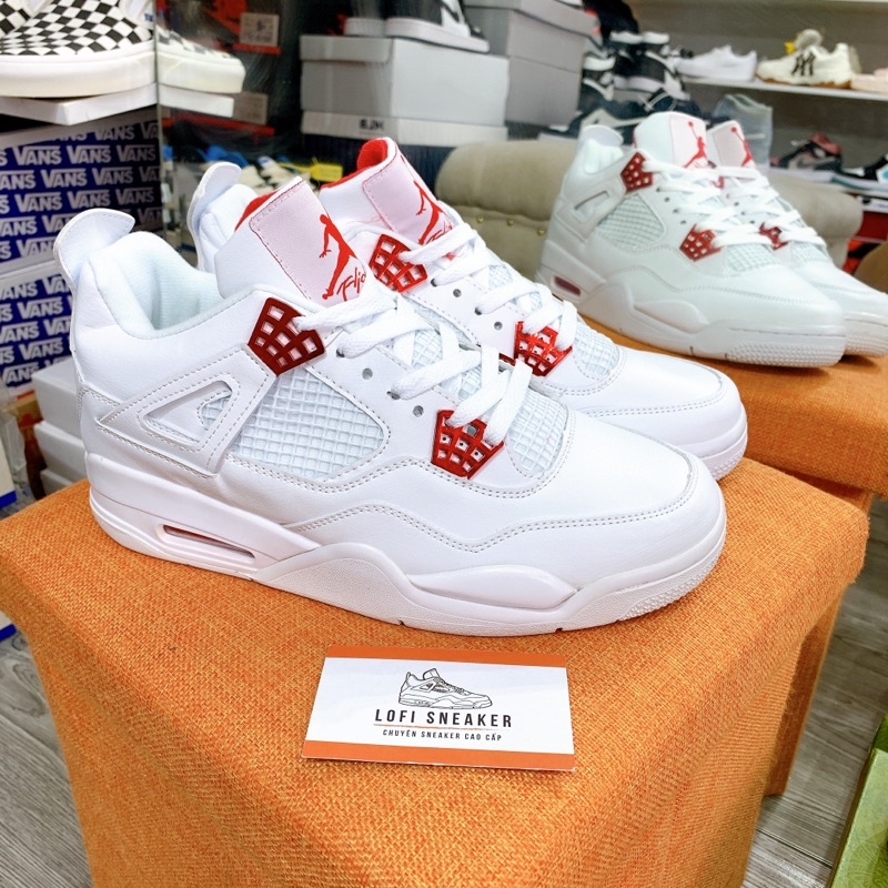 Giày Bóng Rổ Jordan 4 Retro White Red , JD4 Trắng Đỏ