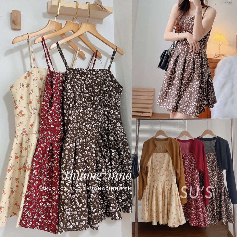 [Ảnh thật/Video] SET VÁY HOA 2 MÓN gam màu kiểu retro gồm váy hoa ngắn và cardigan lửng tone màu cực xinh | BigBuy360 - bigbuy360.vn