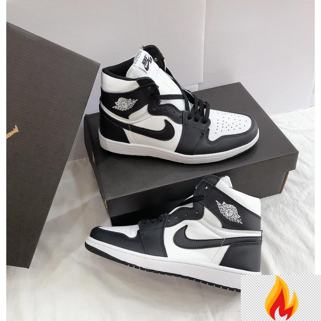 Giày Sneaker Nam Nữ Đen Trắng, Giày Nike Air Jordan 1 JD1 Panda High Cổ Cao Bản Da Xịn -O*dc