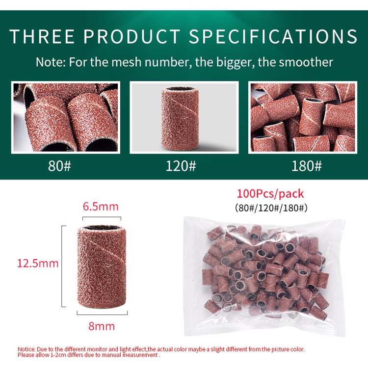 Lusluking 100 Cái / Gói 80# 120# 180# Phụ Kiện Đầu Mài Đánh Bóng Móng Tay Chuyên Dụng