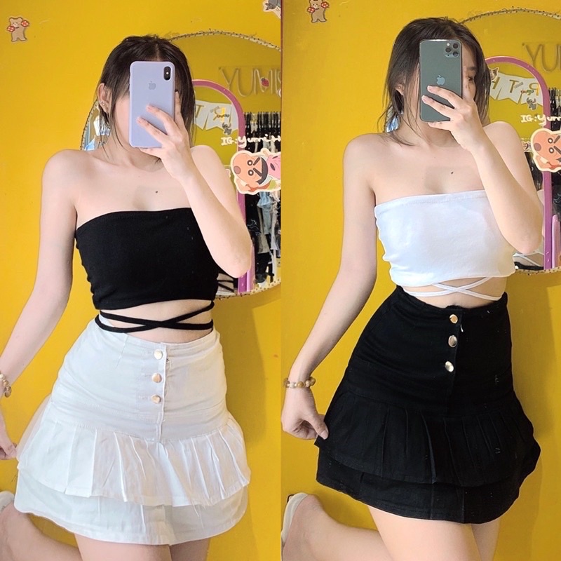 [Mã 11FASHIONSALE1 giảm 10K đơn 50K] Chân Váy Ngắn Chữ A [FREESHIP] Chân Váy Lưng Cao Kaki 2 Tầng Vintage Dễ Phối Đồ | WebRaoVat - webraovat.net.vn