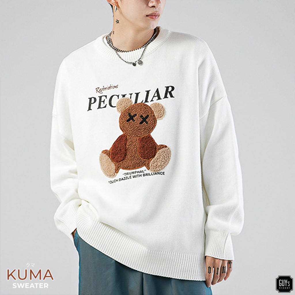 Áo len lông Kuma Sweater GUY's Closet thiết kế, Thêu hình chú gấu, Dáng suông thoải mái