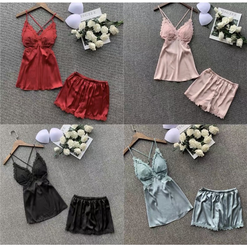 Set Đồ Ngủ Sexy, Bộ Ngủ 2 Dây Lụa Phối Ren Cúp Ngực Siêu Tôn Dáng Và Đẹp Cho Các Nàng (Ảnh thật mẫu chụp)