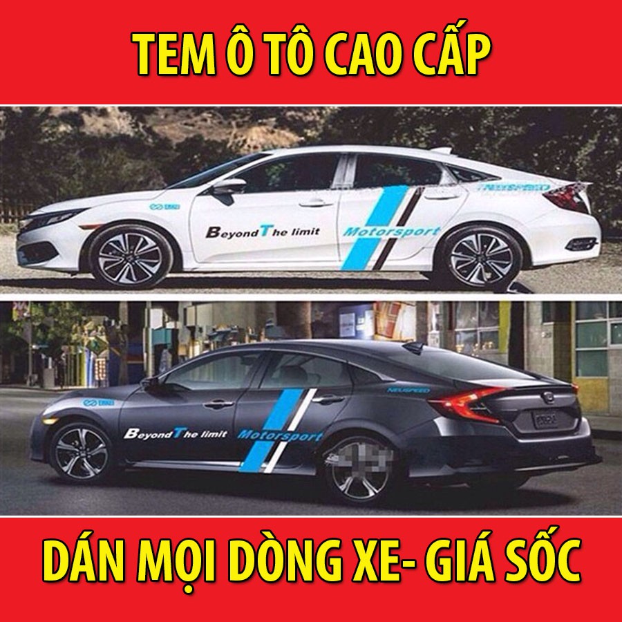 Tem dán sườn ô tô phong cách thể thao D-639 (Đen +Xanh)