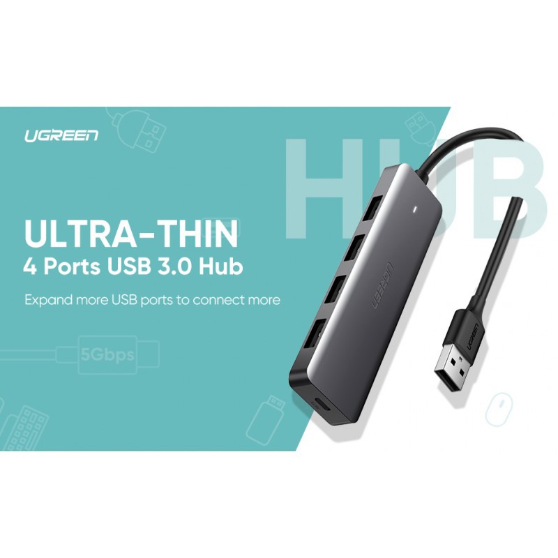 Hub USB 3.0 4 Port Có Trợ Nguồn Cổng Micro USB UGREEN 50985 - Hàng Chính Hãng