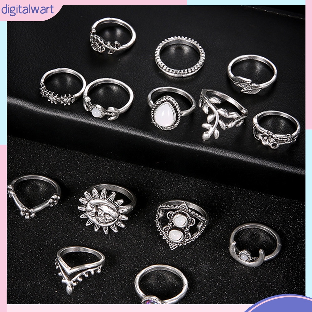 Set 14 nhẫn ngón tay hợp kim kiểu dáng cá tính thời trang cho nữ