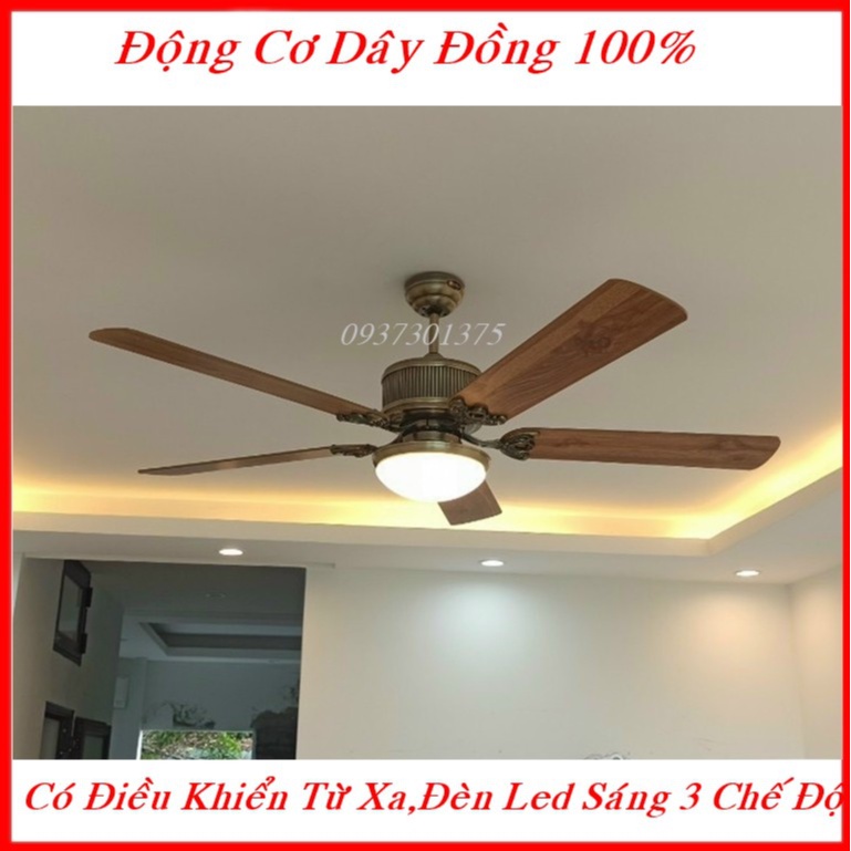 Quạt Trần Đèn 5 Cánh Có Điều Khiển từ xa,Động Cơ DC 6 Tốc Độ Gió,M120 Đèn Led Sáng 3 Chế Độ sáng,Bảo Hành 5 Năm