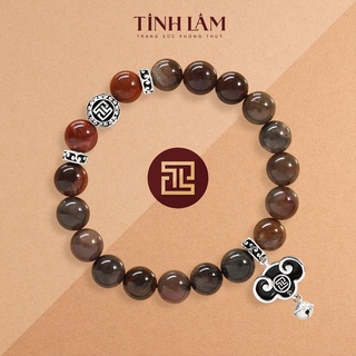 TINH LÂM Vòng Tay Phong Thủy Đá Gỗ Hóa Thạch 8 Li - Charm Lục Lạc