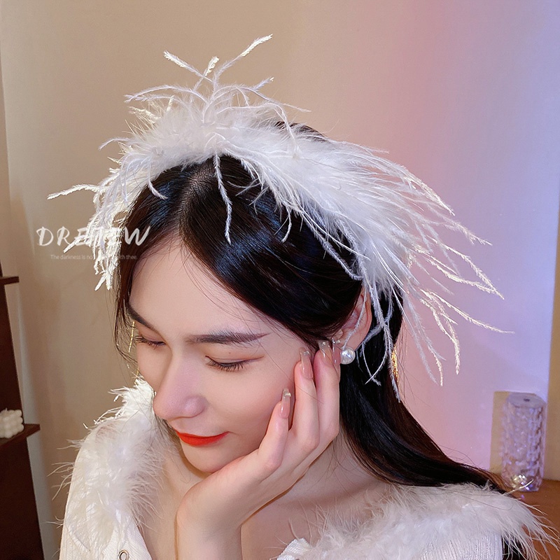 DREJEW Cài tóc dongdaemun hình đầu lâu lông vũ phong cách Hàn Quốc