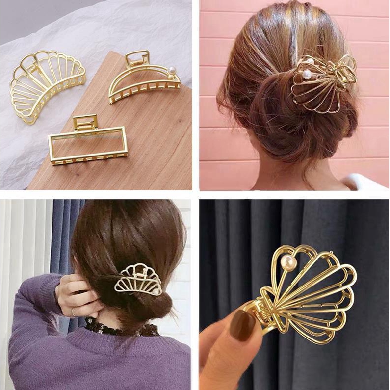 Kẹp tóc kim loại đính ngọc trai giả thanh lịch
