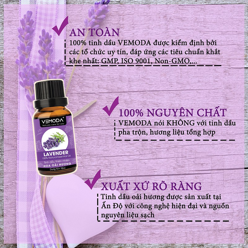 Tinh dầu Oải hương cao cấp VEMODA 50ML khử mùi, tinh dầu xông phòng, thơm phòng, để phòng ngủ, thư giãn, giúp ngủ ngon