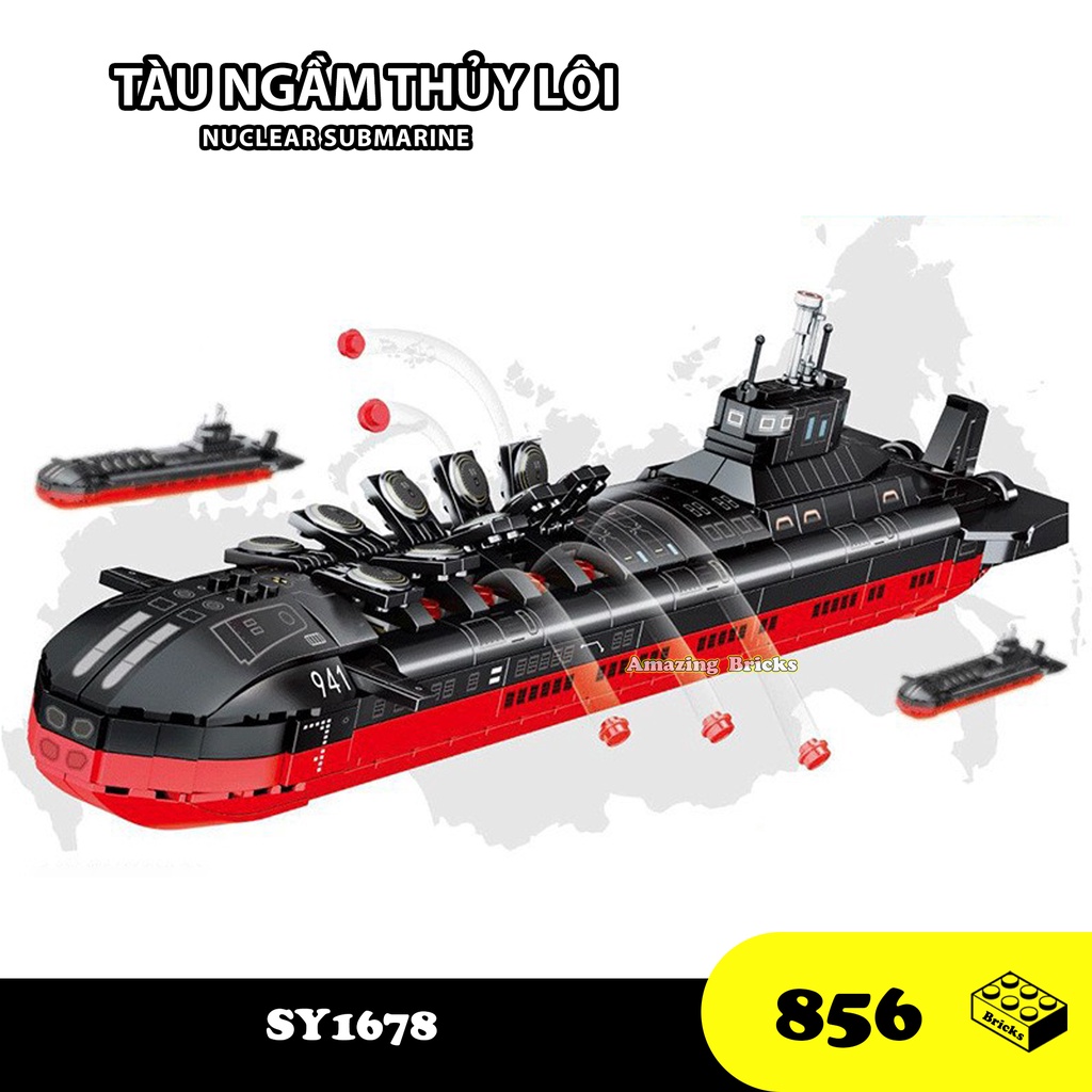Đồ chơi Lắp ráp Tàu Ngầm Thủy Lôi, SY1678 Nuclear Submarine, Xếp hình thông minh, Mô hình Tàu ngầm [865 Mảnh ghép]