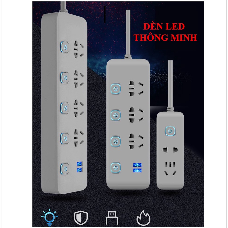 Ổ cắm điện đa năng HAKAIO thông minh Đèn LED và cổng USB 5v sạc nhanh chịu tải 2500W bảo hành 12 tháng