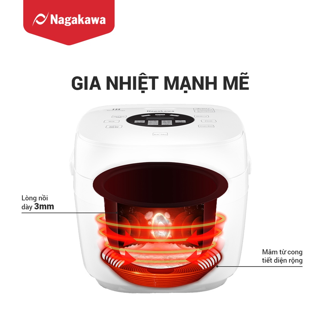 Nồi cơm điện cao tần Nagakawa NAG0139 (1.2L) - 12 chế độ nấu - Giảm tinh bột - Bảo hành 12 tháng