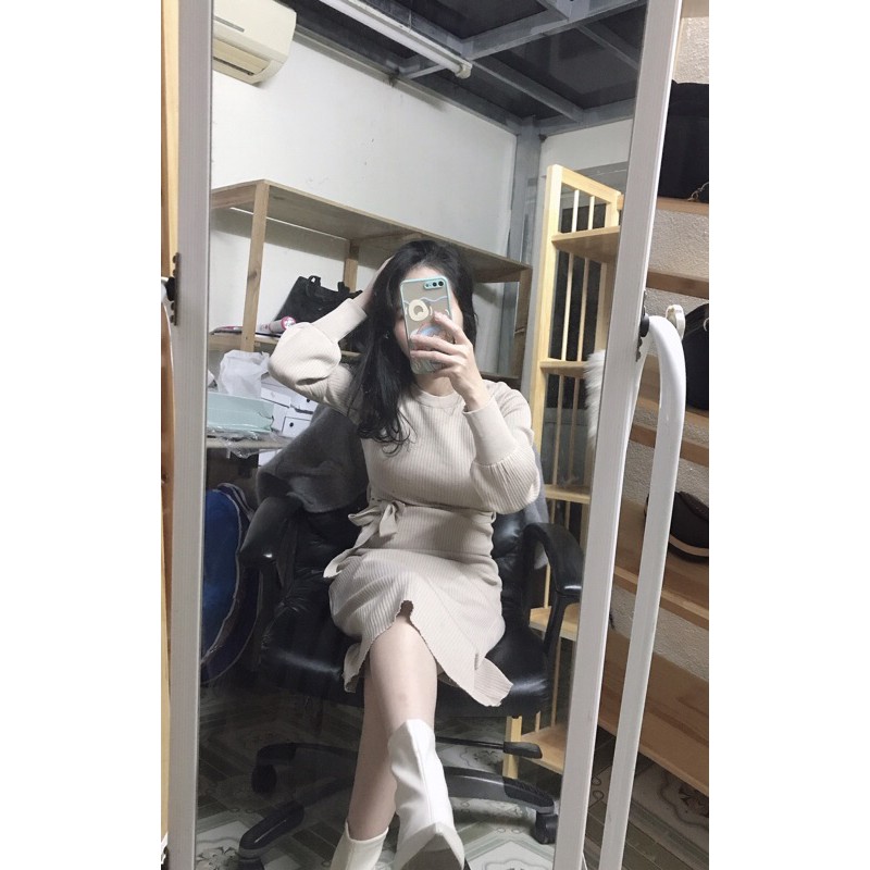 Váy len cổ tròn , nơ siêu xinh ảnh thật cuối
