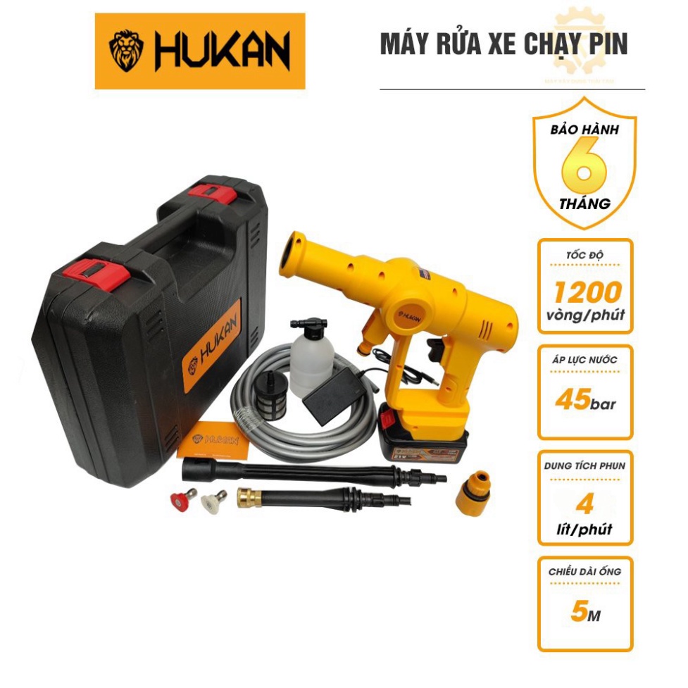 Máy rửa xe chạy pin HUKAN 21V chính hãng chân pin phổ thông