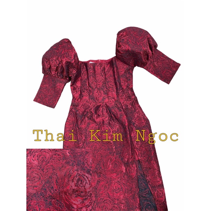 Đầm dự tiệc cổ vuông tay phồng gấm xẻ đùi siêu hot | BigBuy360 - bigbuy360.vn