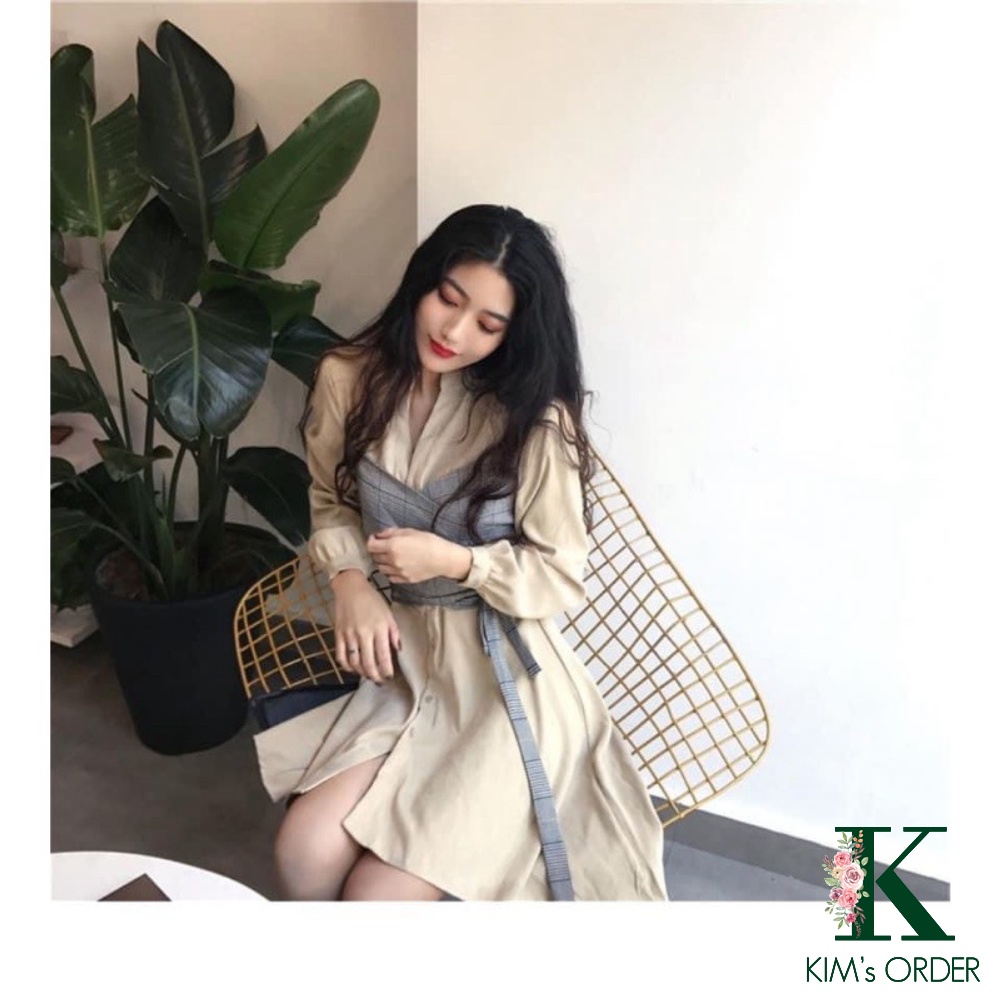 Set váy nữ màu đen màu be phối kẻ thắt nơ eo cá tính thời trang hàng Quảng Châu phong cách Hàn Quốc loại cao cấp đủ size | BigBuy360 - bigbuy360.vn