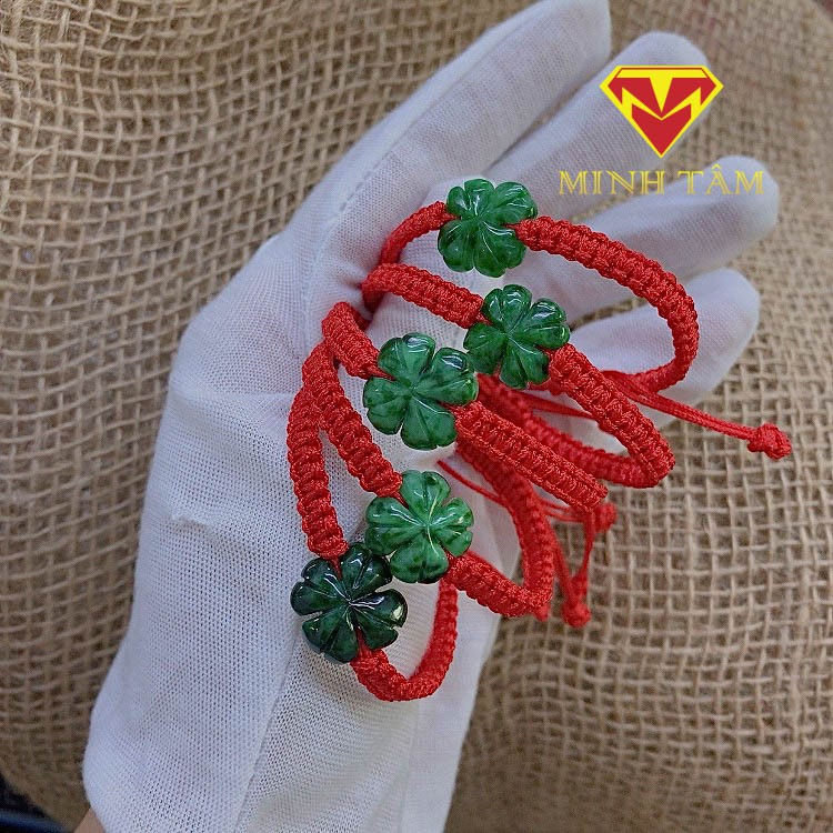 Vòng tay cỏ bốn lá Ngọc Sơn Thủy may mắn-Minh Tâm Jewelry