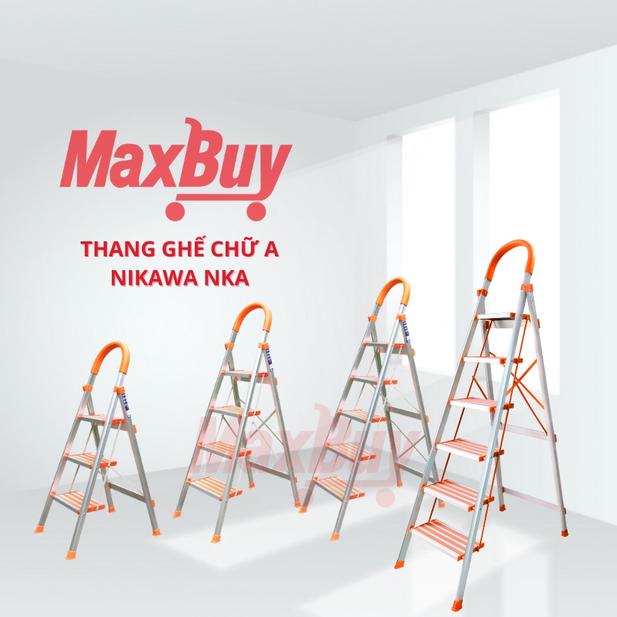 Thang nhôm ghế chữ A có tay vịn xếp gọn đa năng NIKAWA NKA chiều cao 0,75-1,25m bảo hành chính hãng 18 tháng