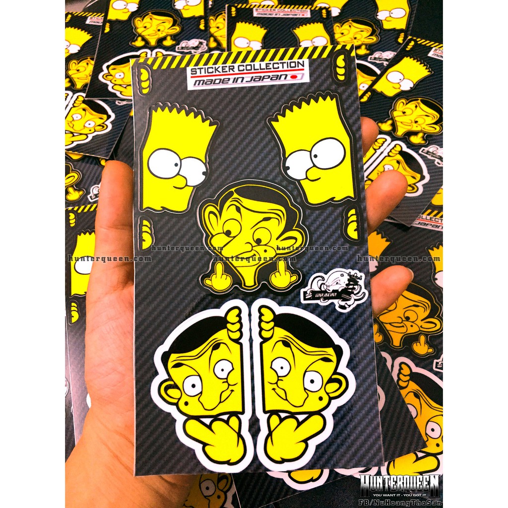 Bộ hình dán logo Simpson - Mr.Bean. Decal cao cấp chống nước, sắc nét, bền màu, dính chặt. In theo yêu cầu