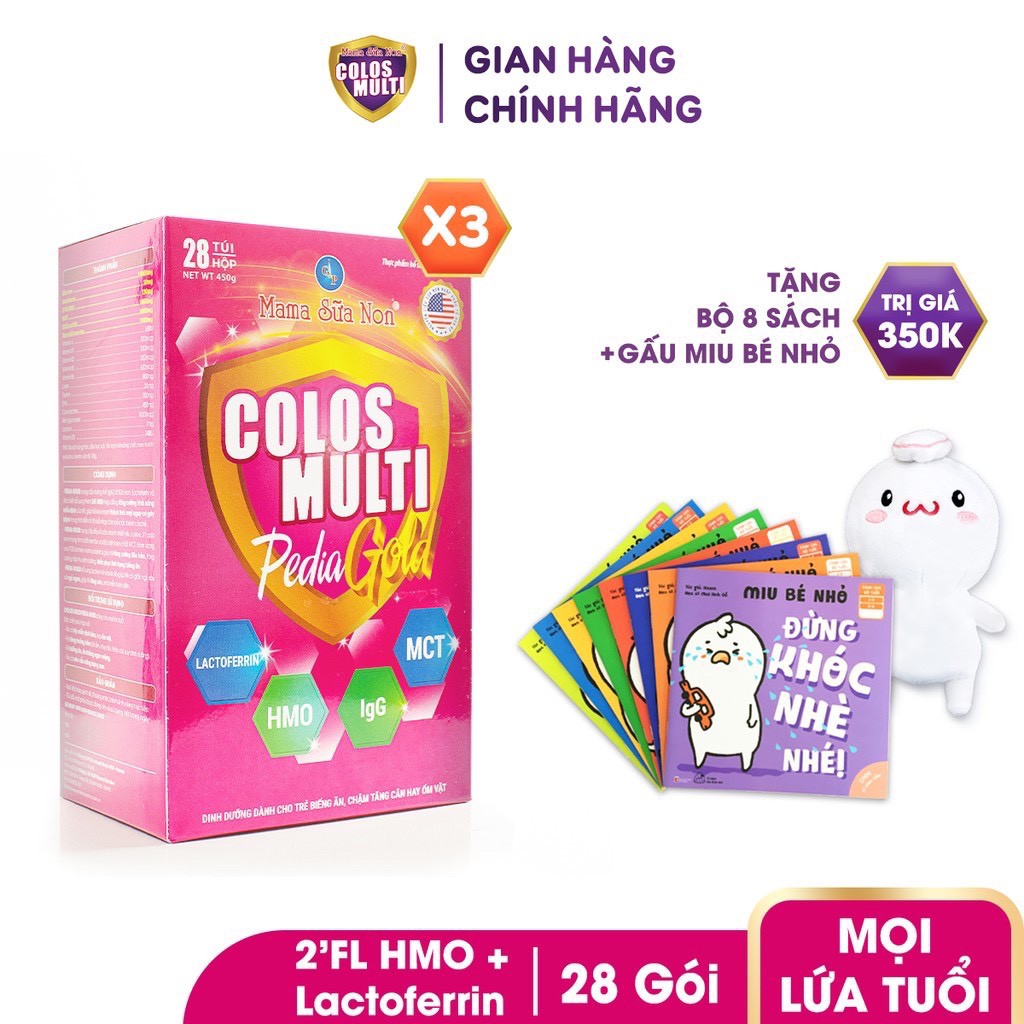 Tặng bộ 8 cuốn Miu Bé Nhỏ cho bé - Combo 3 hộp Sữa bột Mama Sữa Non Colos Multi các loại hộp 350-450g