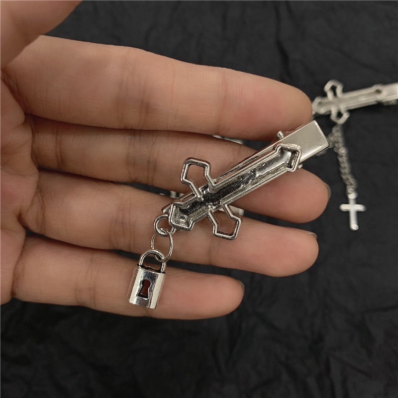 Kẹp Tóc Kim Loại Hình Thánh Giá Y2K