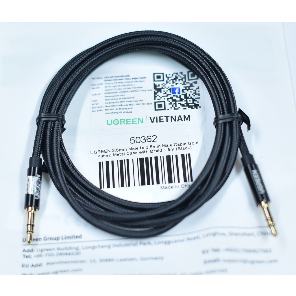 Cáp âm thanh 2 đầu 3.5mm dương ugreen 50362 chính hãng