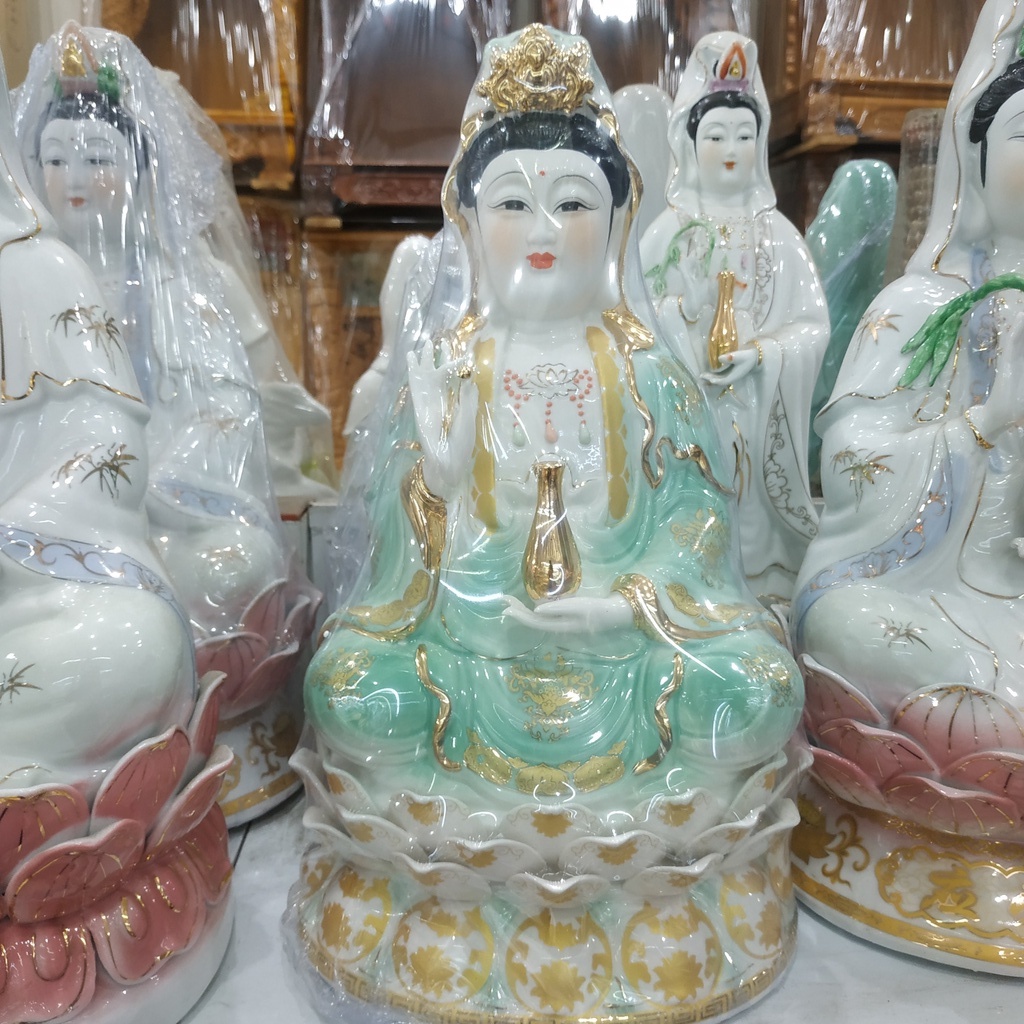 Tượng quan thế âm bồ tát sứ xanh cao 36 cm