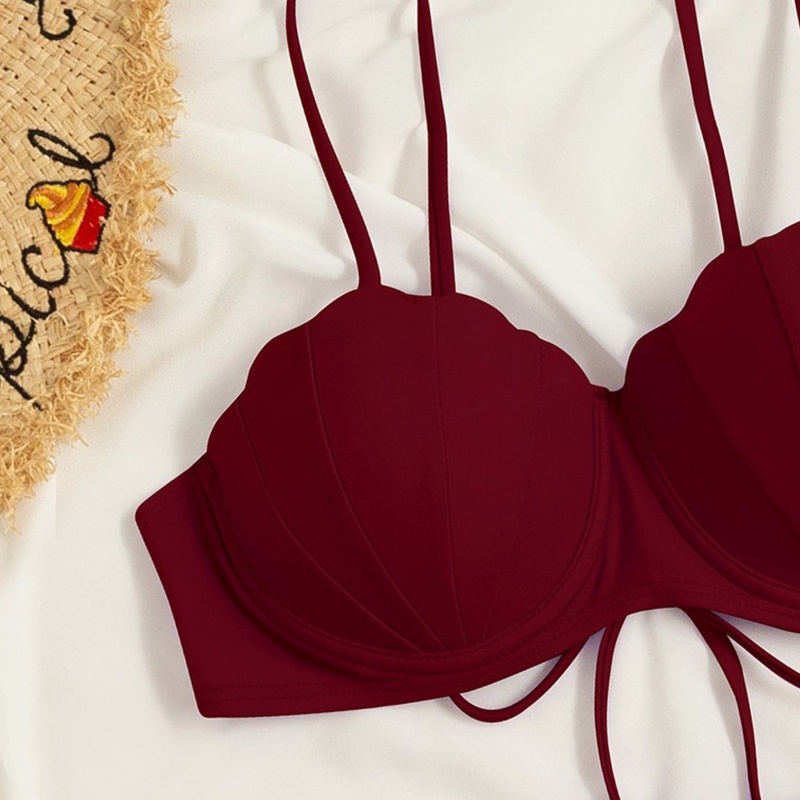 Brroa Bộ Đồ Bơi Bikini Tam Giác Mềm Mại Màu Trơn Eo Thấp Quyến Rũ Cho Nữ Sui