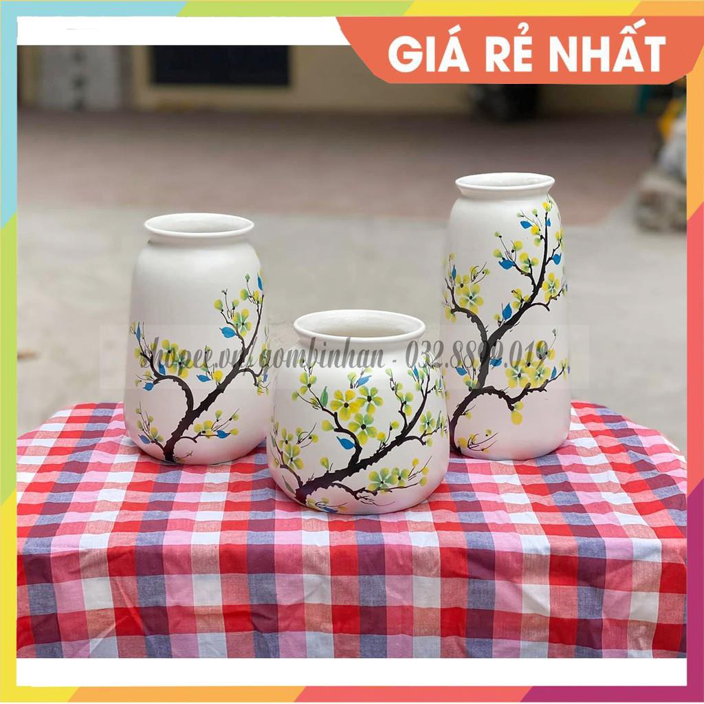 (SET 3 LỌ VẼ - ĐẸP NHẤT) Bán bình để hoa, bình cắm hoa màu trơn vẽ hoa văn gốm sứ Bát Tràng độc đáo, trưng bày!