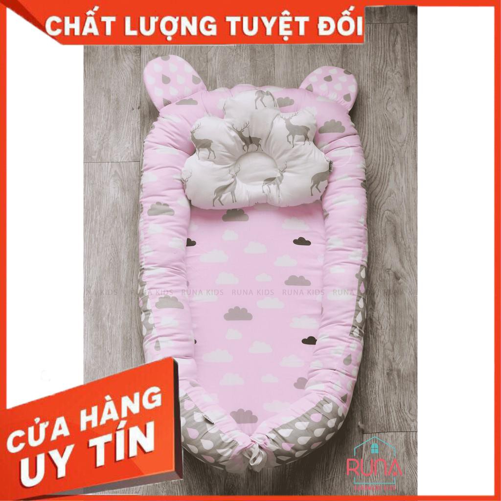 Nôi 2 MẶT kèm gối lót đầu Runakids MÂY- GIỌT NƯỚC HỒNG